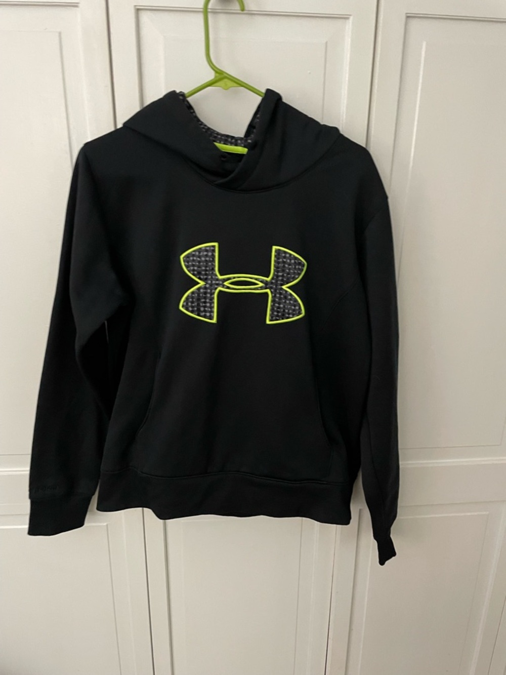 Under Armour Black Hoodie with Neon Green Logo Youth Large